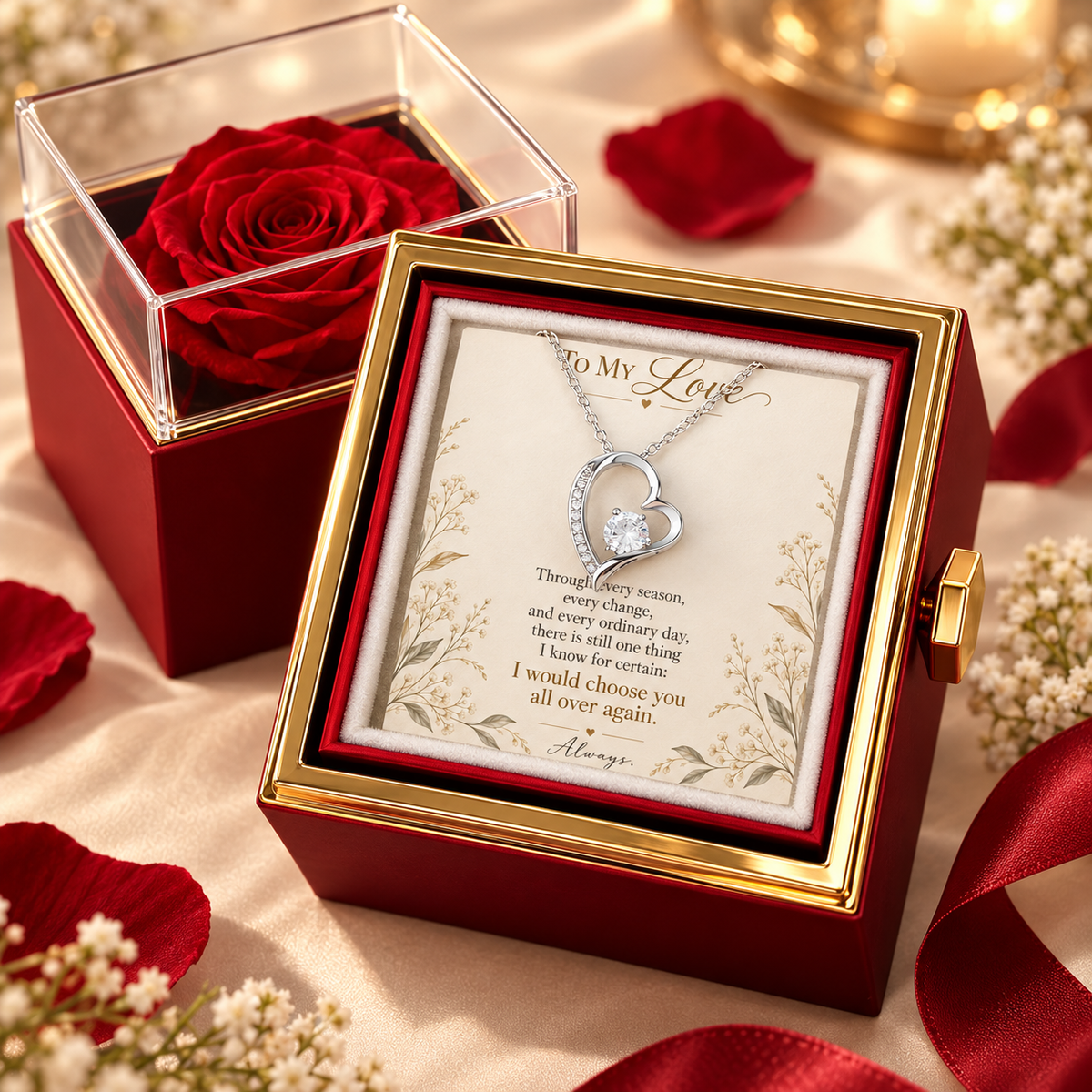 Choose You Again Preserved Rose & Love Necklace