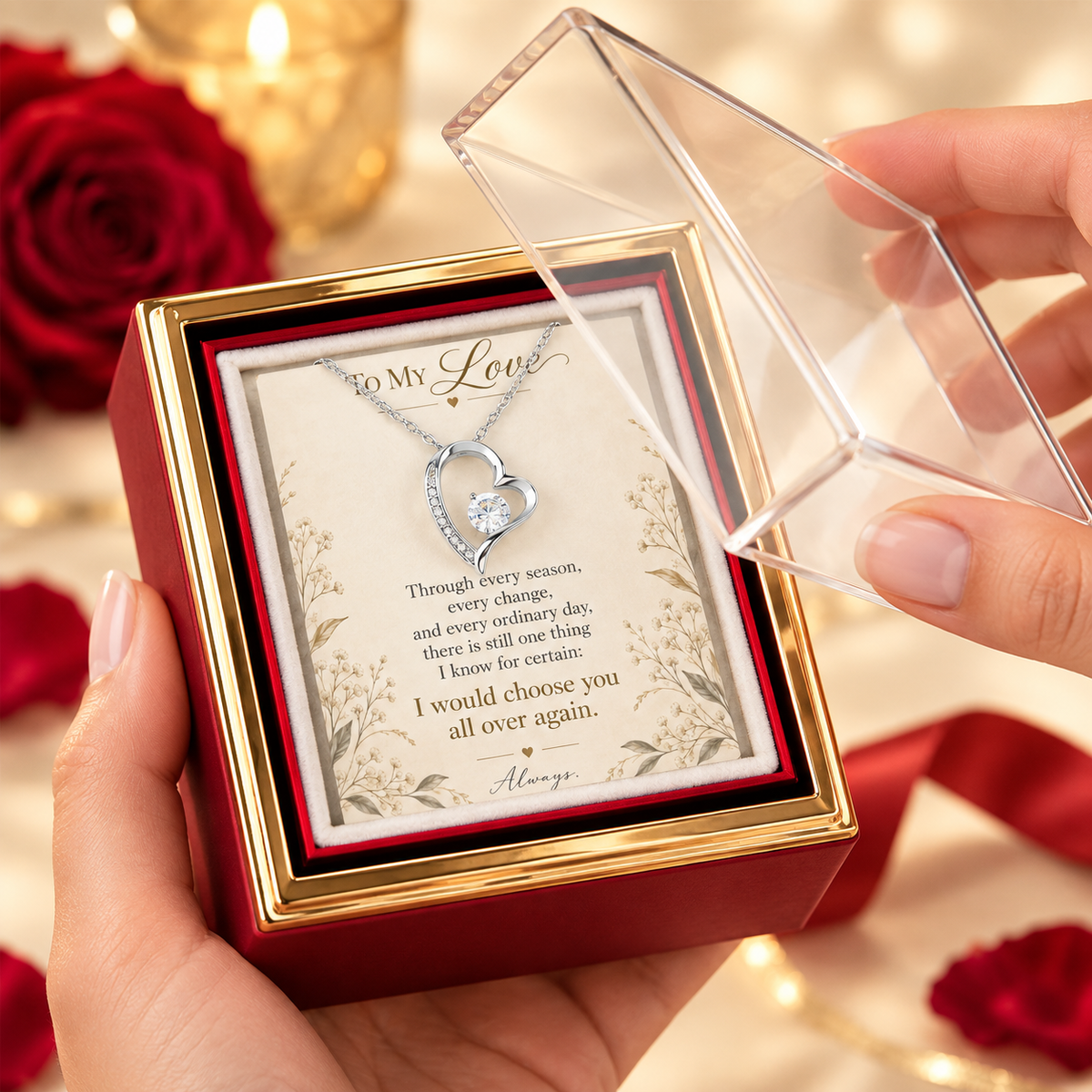 Choose You Again Preserved Rose & Love Necklace