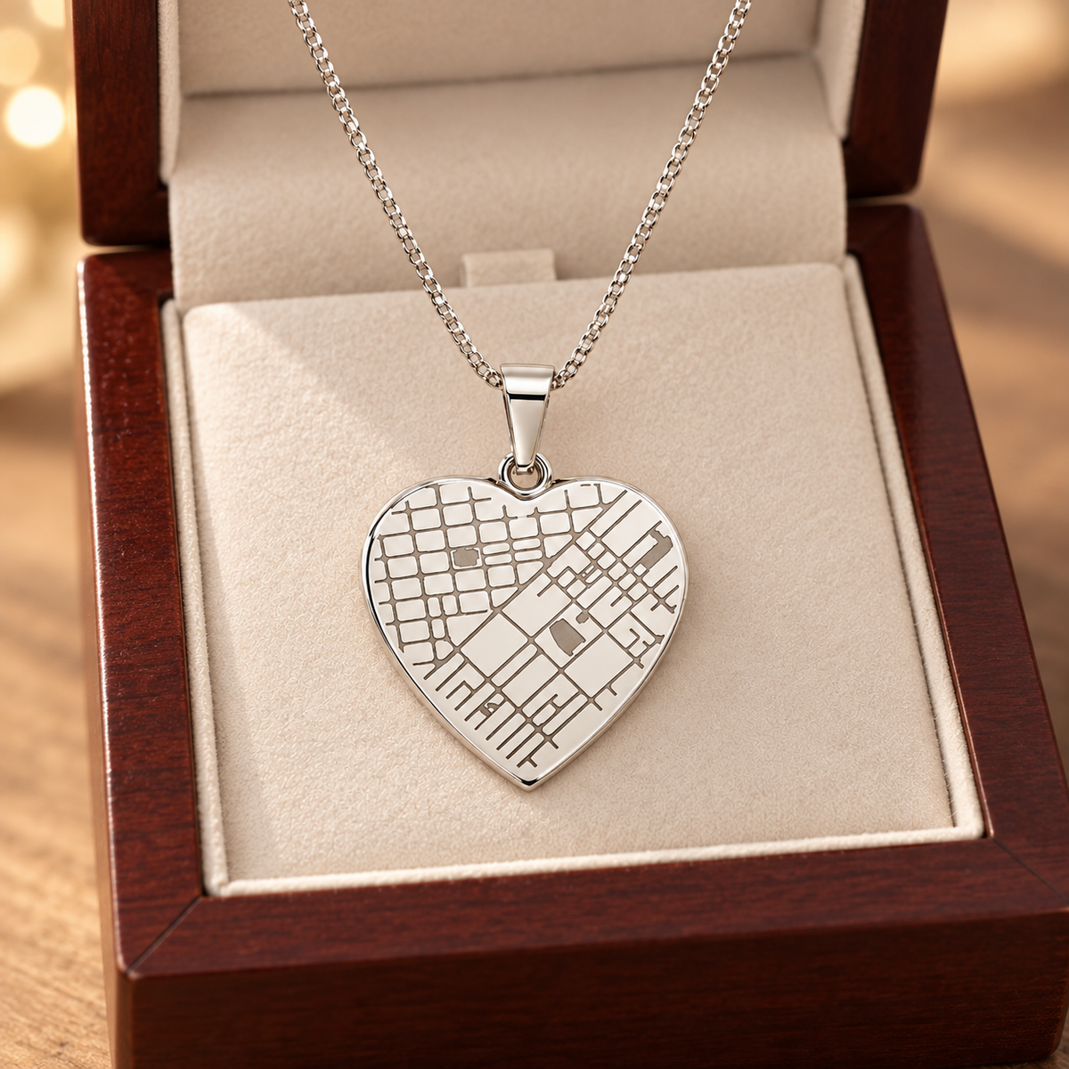 Where It All Began - Engraved Map Heart Necklace
