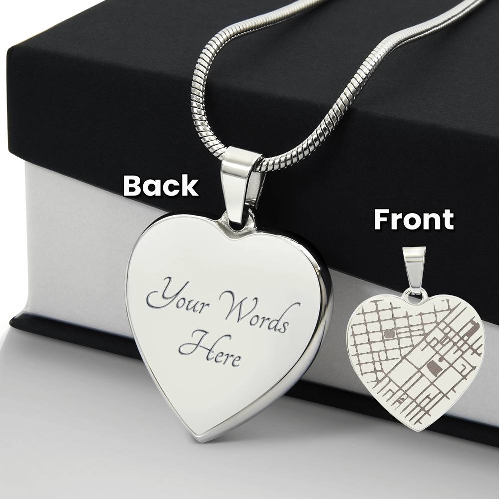 Where It All Began - Engraved Map Heart Necklace