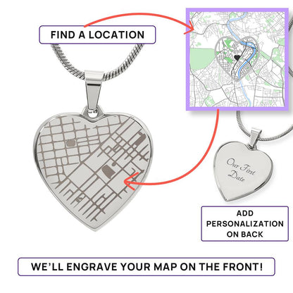 Where It All Began - Engraved Map Heart Necklace